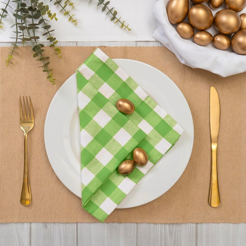 Blue Needles Gingham Buffalo Plaid Cloth Napkins 100% Cotton Set of 12 Dinner Table Napkins 18x18 inch Soft Reusable Washable Perfect for Wedding Parties & Everyday Use - Apple Green & White - Image 2